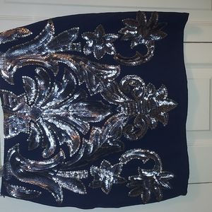 Navy gold and silver sequence skirt by alya
